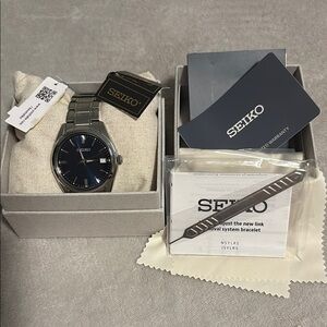 Seiko Stainless Steel Watch with Midnight Blue Dial
